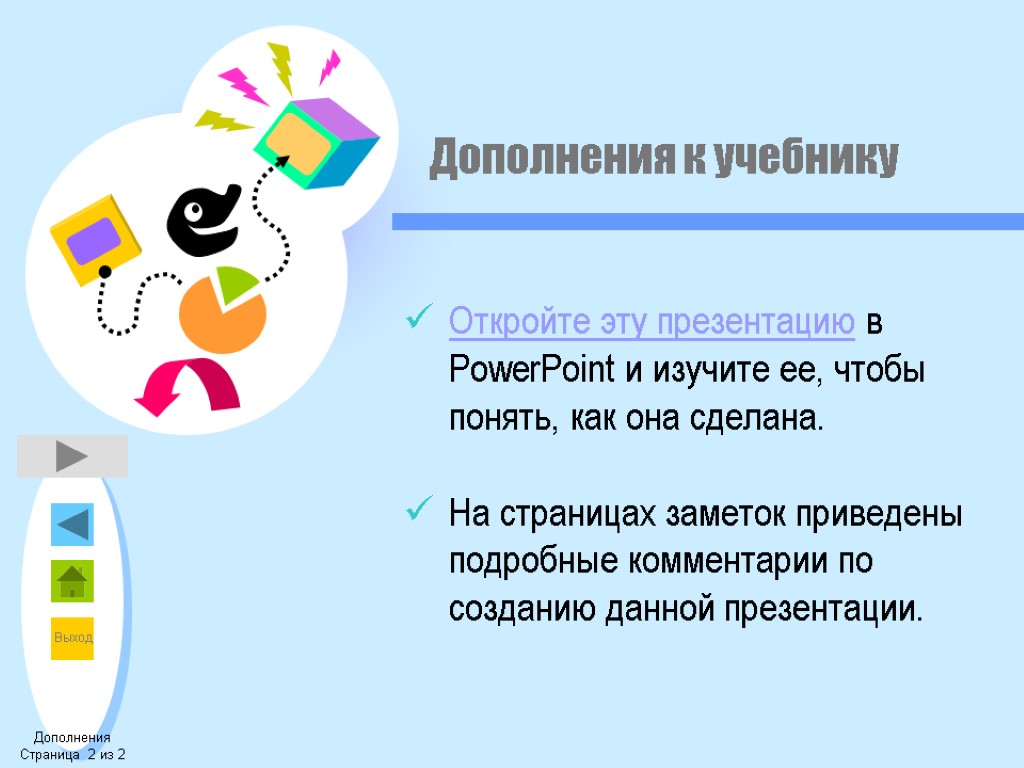 Дополнения к учебнику Откройте эту презентацию в PowerPoint и изучите ее, чтобы понять, как